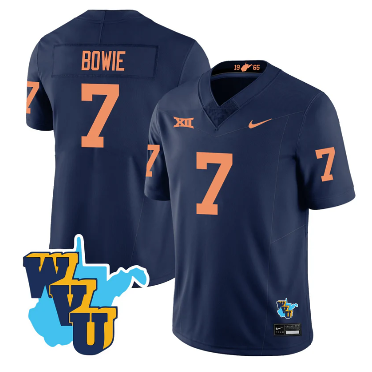 Jarod Bowie Jersey #7 West Virginia Mountaineers 1965-2025 Throwback Navy