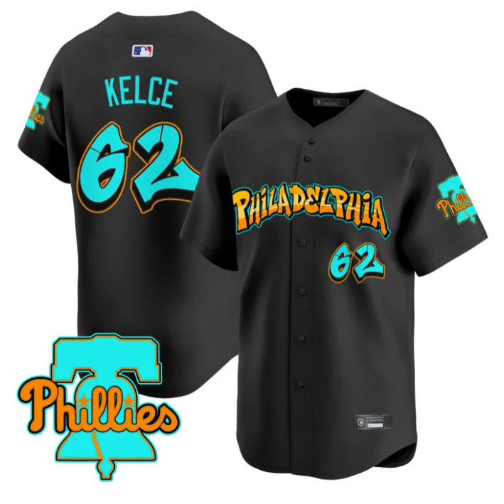 Jason Kelce Jersey #62 Philadelphia Phillies Graffiti Broad Street Edition Black