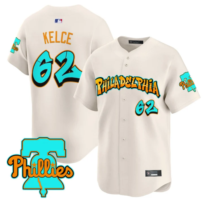Jason Kelce Jersey #62 Philadelphia Phillies Graffiti Broad Street Edition Cream