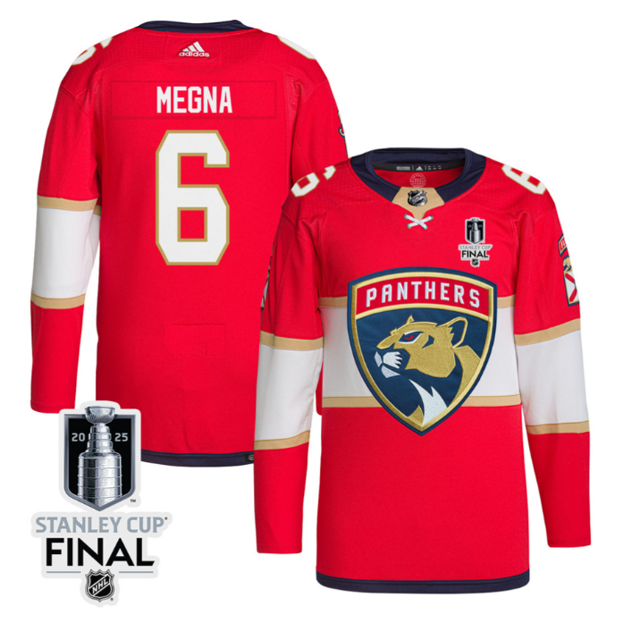 Jaycob Megna 6 Florida Panthers 2025 STANLEY CUP Final Patch Home Men Jersey Red