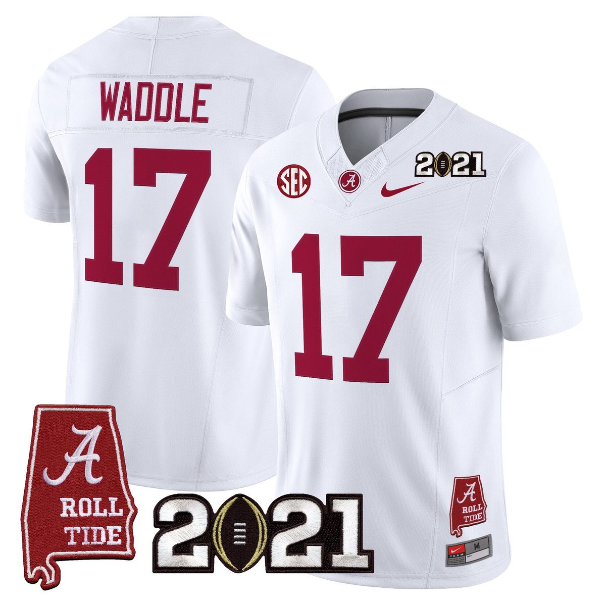 Jaylen Waddle Jersey #7 Alabama 2021 CFP Championship Alabama Map White