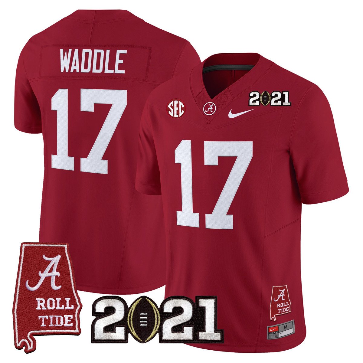 Jaylen Waddle Jersey #7 Alabama 2021 CFP Championship Alabama Map Crimson