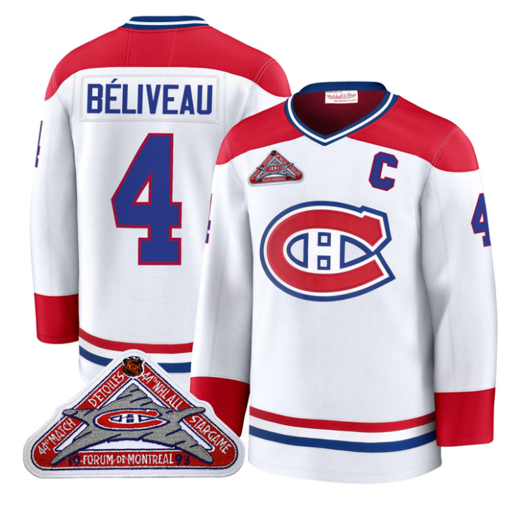 Jean Béliveau Jersey #4 Montreal Canadiens Timeless Premium Stitched 1992 Blue Line