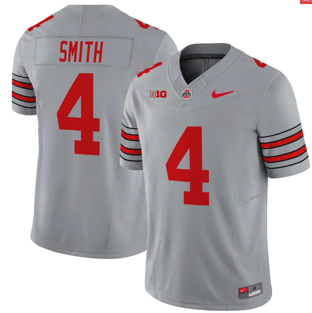 Jeremiah Smith Jersey #4 Ohio State Heritage Stripe 2025-26 Stitched Gray