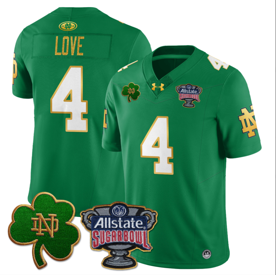 Jeremiyah Love Jersey #4 Notre Dame Fighting Irish Allstate Sugar Bowl Green