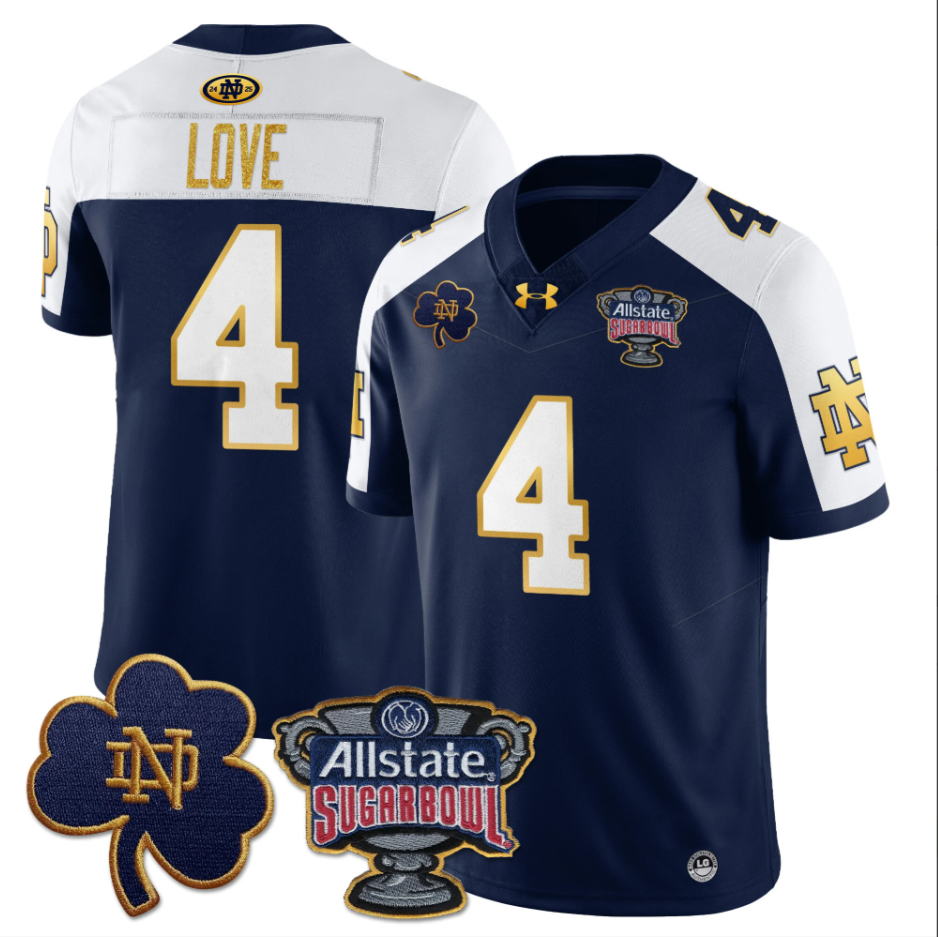 Jeremiyah Love Jersey #4 Notre Dame Fighting Irish Allstate Sugar Bowl Navy White