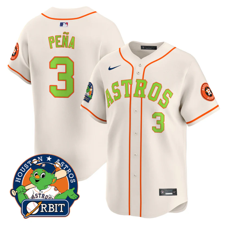 Jeremy Pena Jersey #3 Astros Orbit Patch Vapor Premier Limited V2 Stitched Cream
