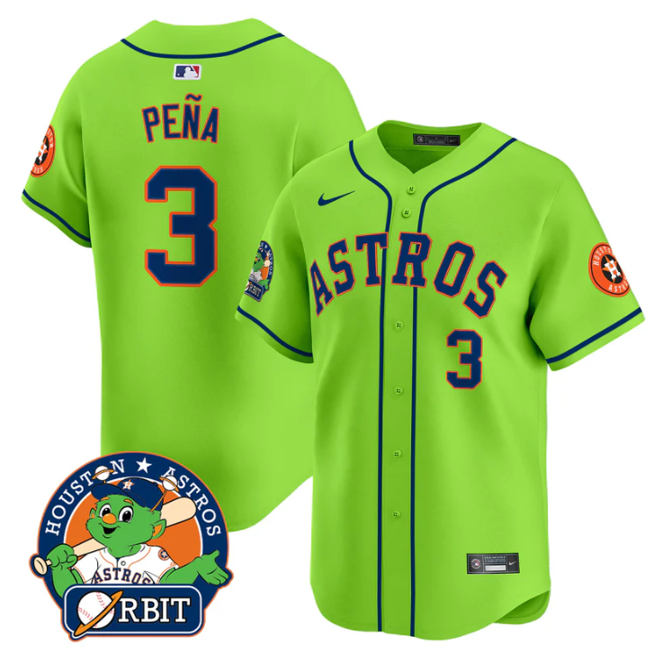 Jeremy Pena Jersey #3 Astros Orbit Patch Vapor Premier Limited V2 Stitched Green