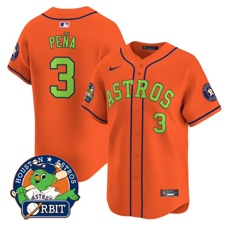 Jeremy Pena Jersey #3 Astros Orbit Patch Vapor Premier Limited V2 Stitched Orange
