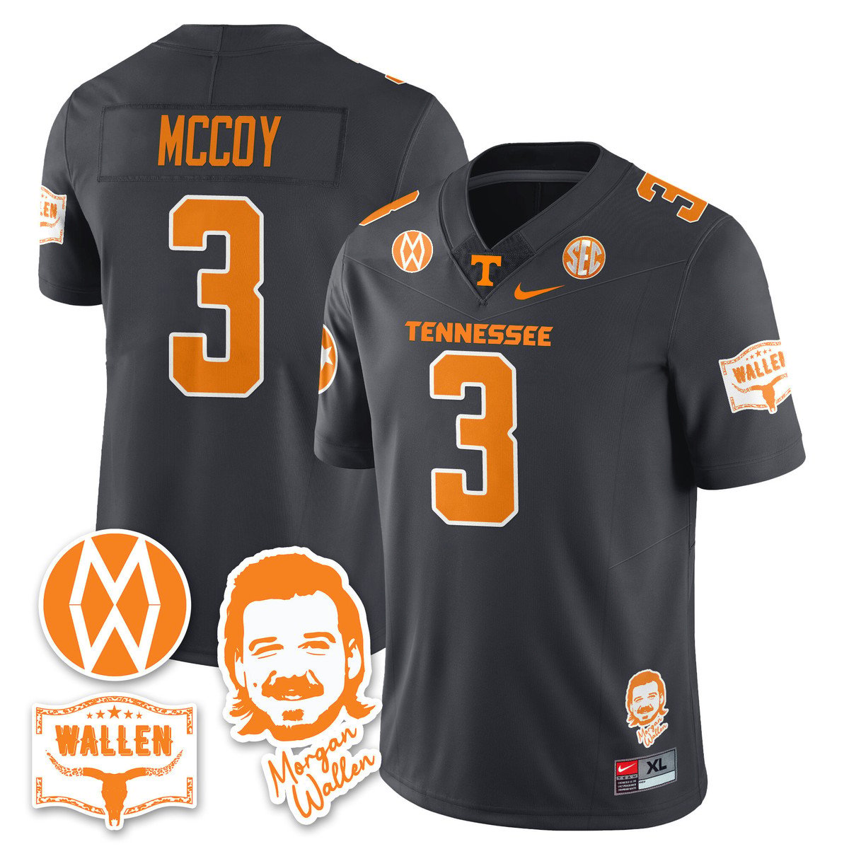 Jermod McCoy Jersey #3 Tennessee Vols Morgan Wallen 2025 Stitched Gray