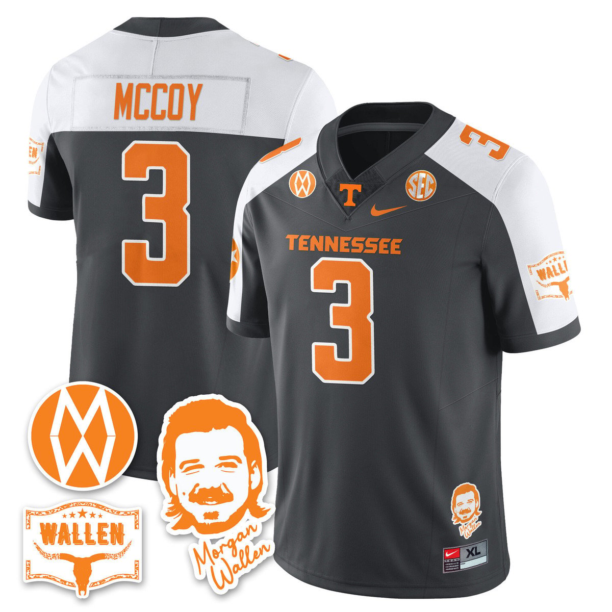 Jermod McCoy Jersey #3 Tennessee Vols Morgan Wallen 2025 Stitched Gray Alter