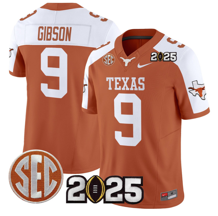 Jerrick Gibson Jersey #9 Texas Longhorns 2025 CFP Final Patch Orange Alternate
