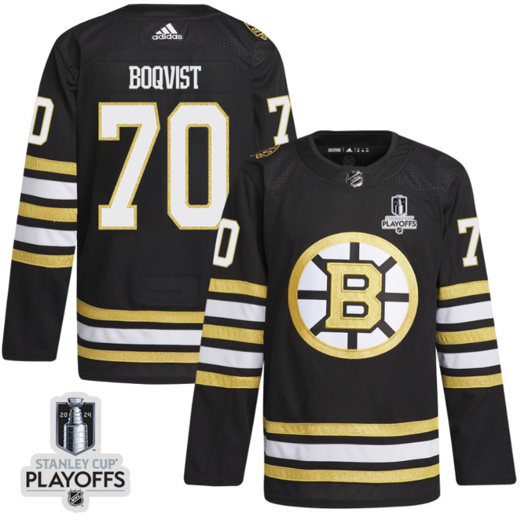 Jesper Boqvist 70 Boston Bruins 2024 NHL Playoffs Patch Home Jersey - Men, Black