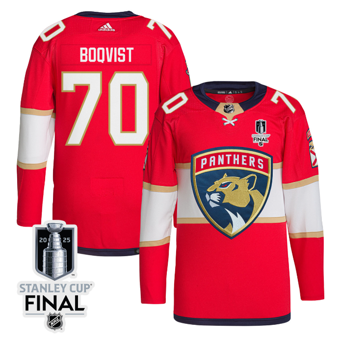 Jesper Boqvist 70 Florida Panthers 2025 STANLEY CUP Final Patch Home Men Jersey Red