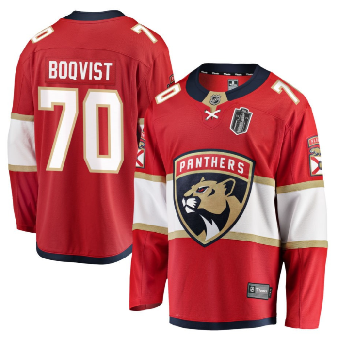 Jesper Boqvist 70 Florida Panthers 2025 Stanley Cup Final Home Breakaway Men Jersey Red