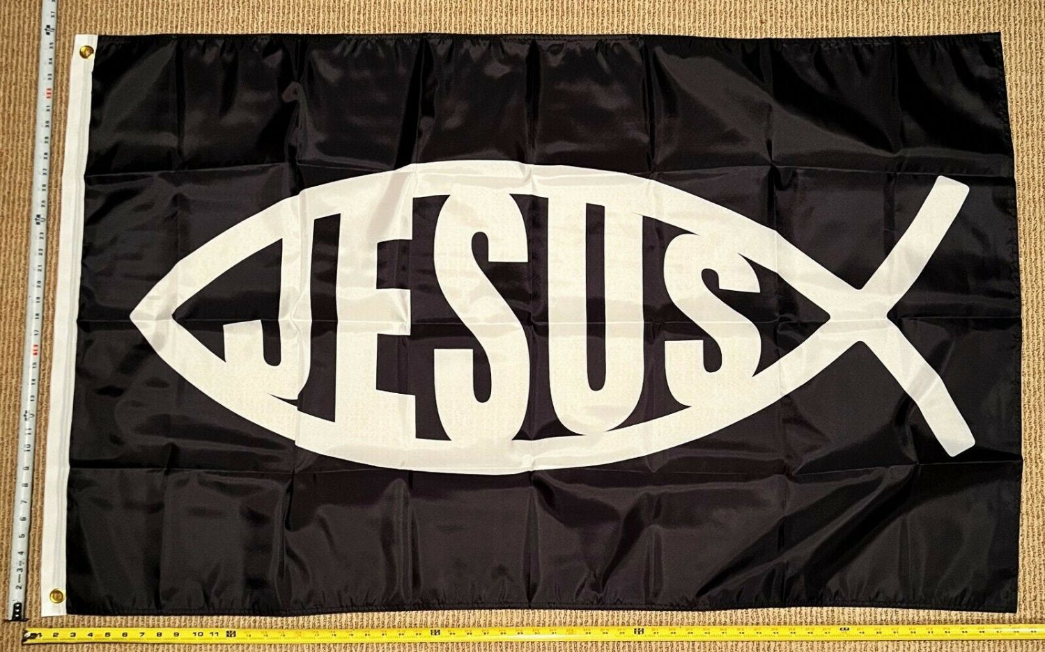 Jesus Flag Jesus Black Fish Faith In God We Trust Hope Sign USA 3x5'