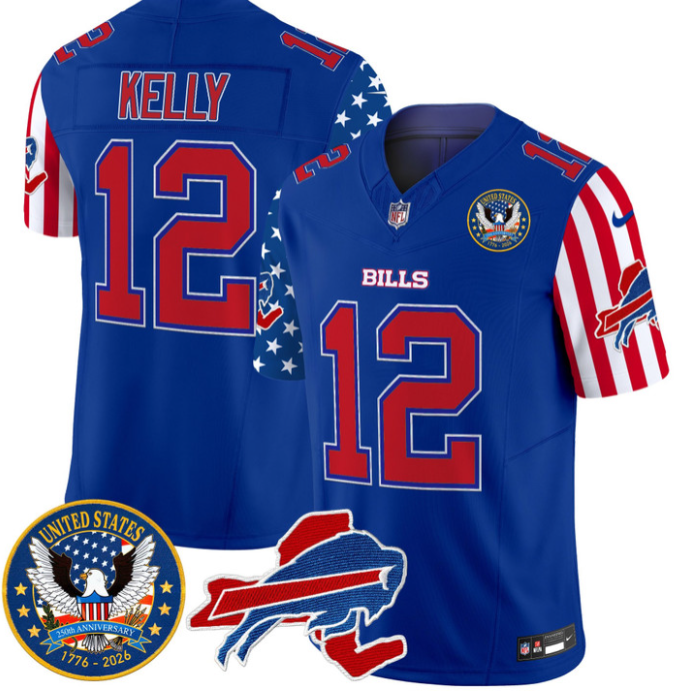 Jim Kelly Jersey #12 Bills America 250 Edition Vapor Limited Stitched