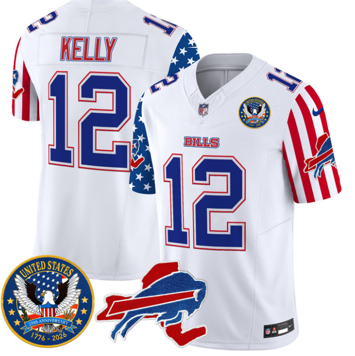 Jim Kelly Jersey #12 Bills America 250 Edition Vapor Limited Stitched