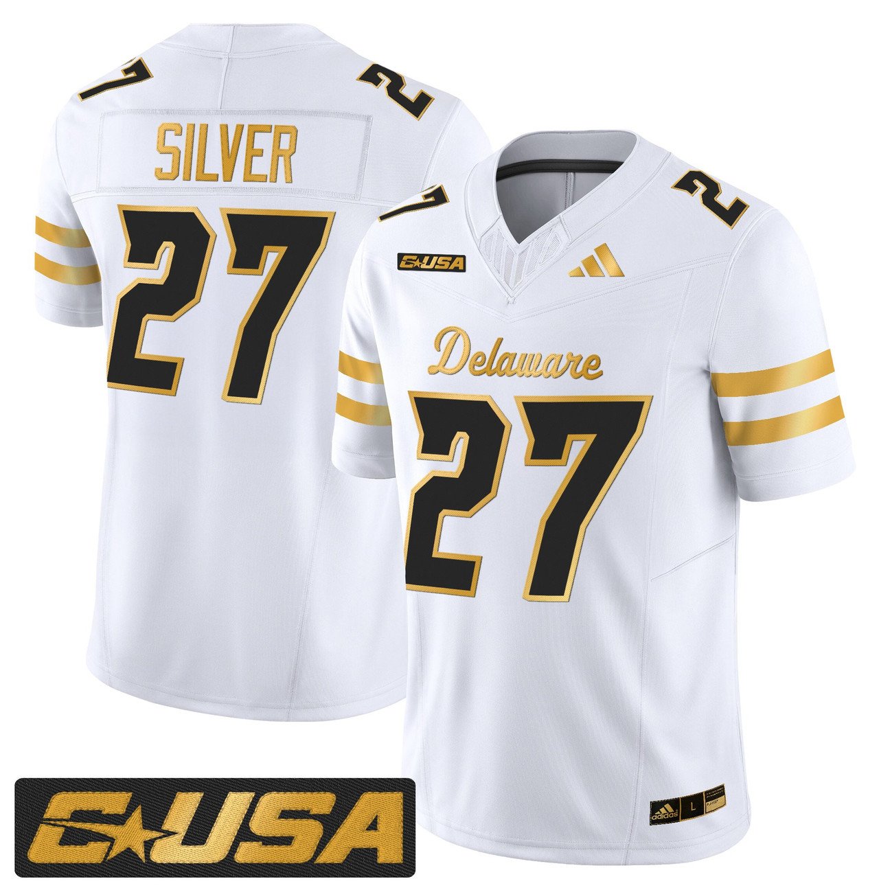 Jo Silver Jersey #27 Delaware Blue Hens 2025 Gold Vapor Stitched