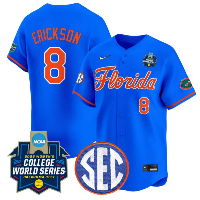 Jocelyn Erickson Jersey #8 Florida Gators Softball 2025 World Series Stitched Royal