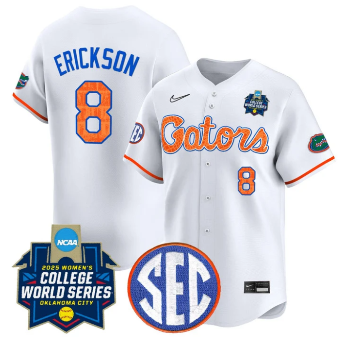 Jocelyn Erickson Jersey #8 Florida Gators Softball 2025 World Series Stitched White Limited