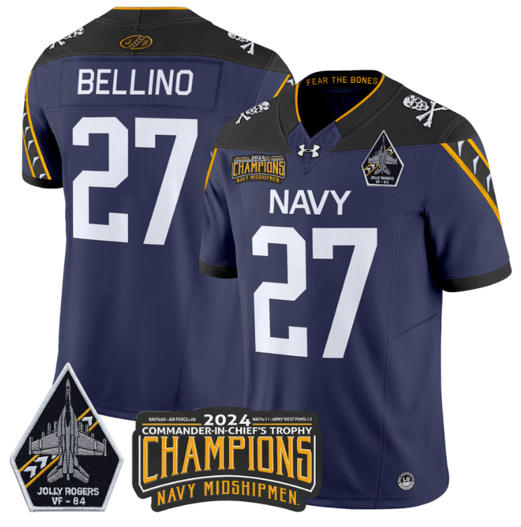 Joe Bellino Jersey #27 Navy Midshipmen 2024 Jolly Rogers Champions Navy