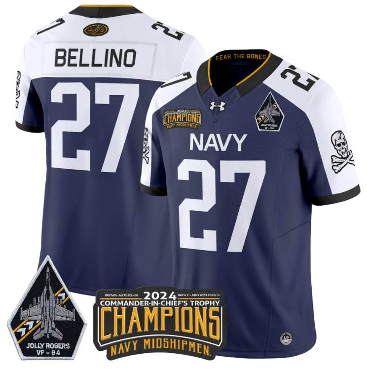 Joe Bellino Jersey #27 Navy Midshipmen 2024 Jolly Rogers Champions Navy White