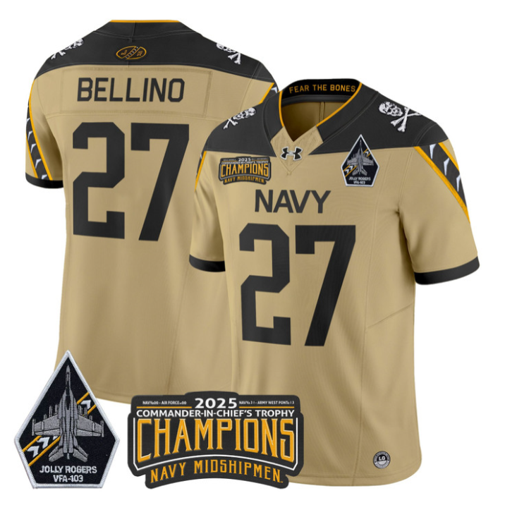 Joe Bellino Jersey #27 Navy Midshipmen Jolly Rogers 2025 Trophy Stitched Gold