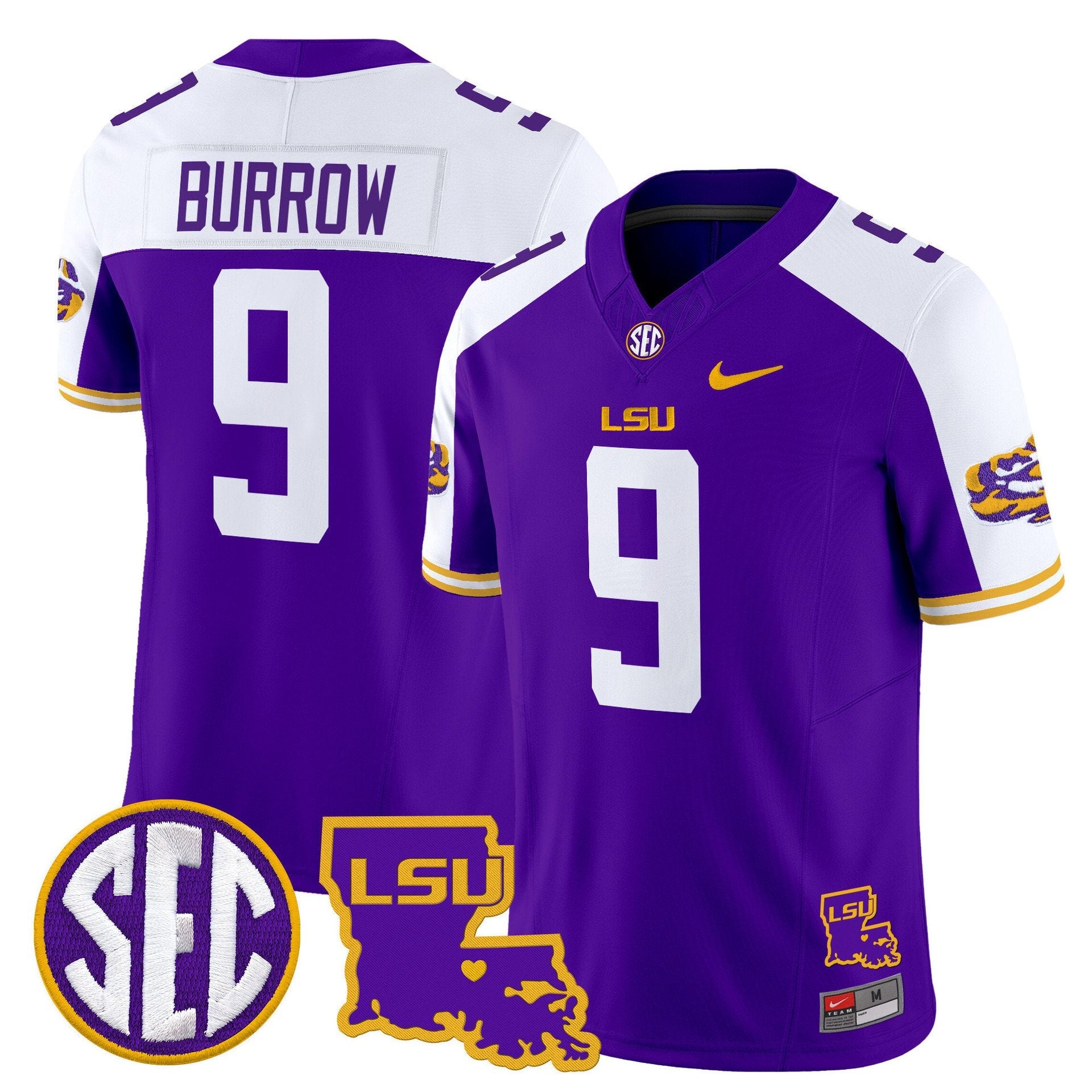 Joe Burrow Jersey #9 LSU Tigers 2025 Louisiana Patch Stitched Purple Alter
