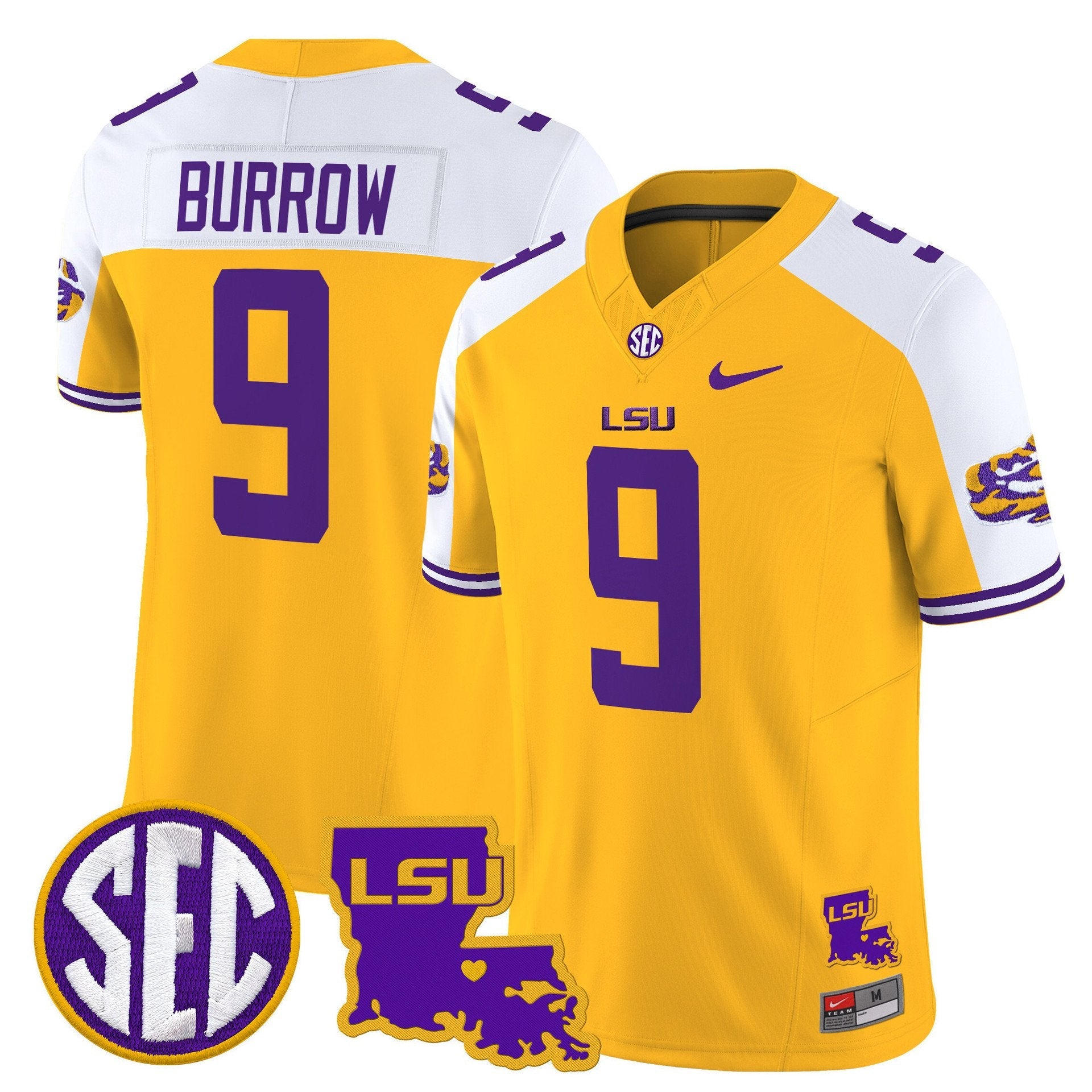 Joe Burrow Jersey #9 LSU Tigers 2025 Louisiana Patch Stitched Gold Alter
