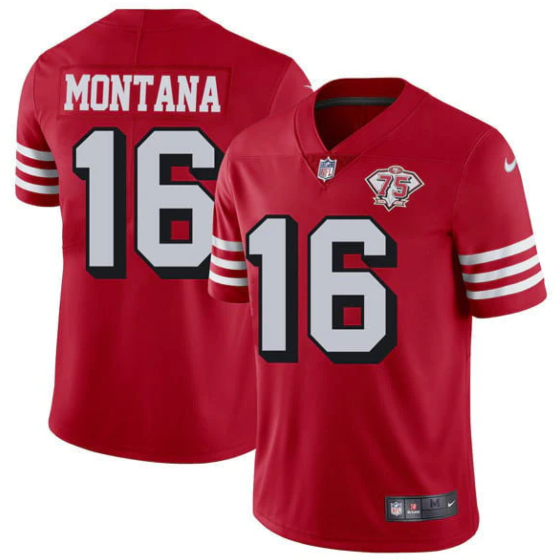 Joe Montana Jersey #16 SF 75Th Anniversary Throwback Scarlet Stitched