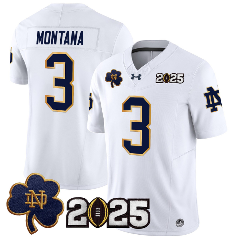 Joe Montana Jersey #3 Notre Dame 2025 CFP Final Patch White
