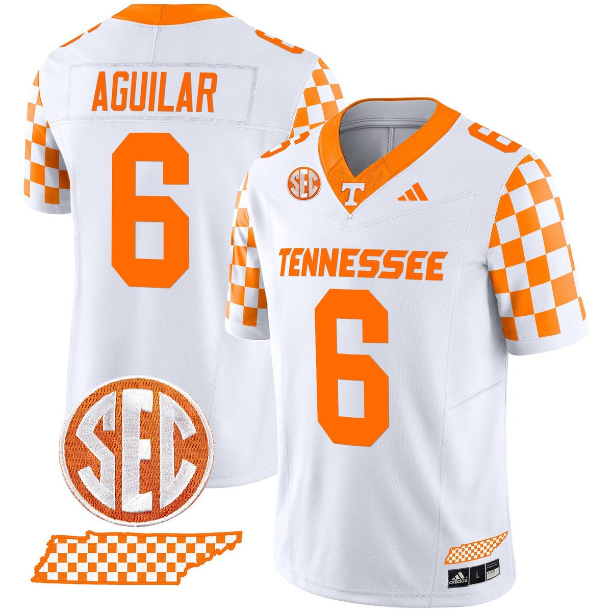 Joey Aguilar Jersey #6 Tennessee Vols Rebrand 2026 Checkerboard Stitched White