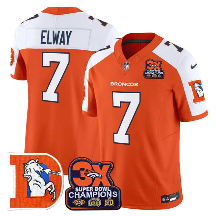 John Elway Jersey #7 Throwback Vapor 3-Time Champions Patch Stitched Orange Alternate
