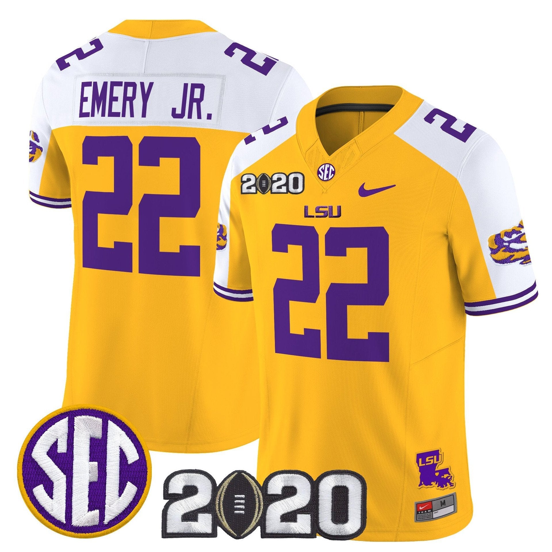 John Emery Jr Jersey #22 LSU Tigers 2020 National Champions Stitched Gold Alter
