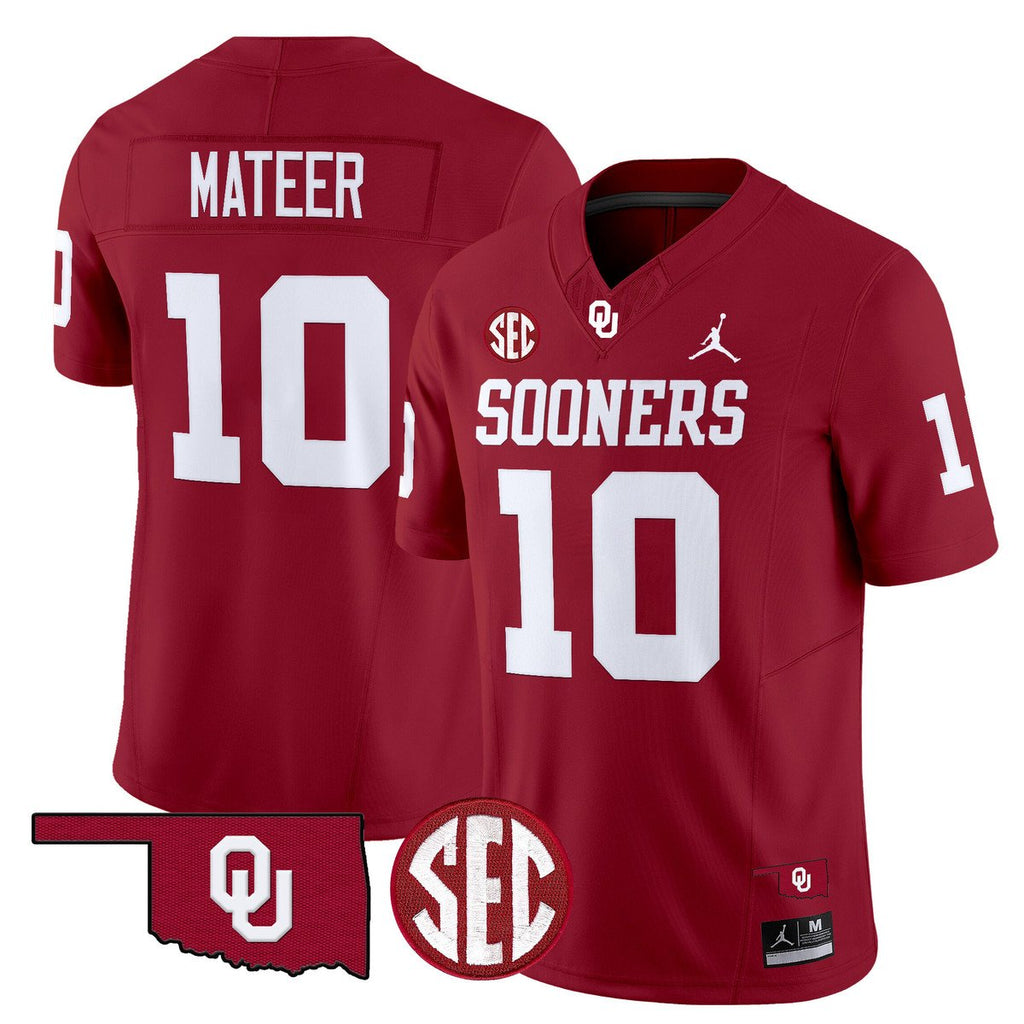 John Mateer Jersey #10 Oklahoma Sooners 2025 Vapor Limited Stitched Crimson