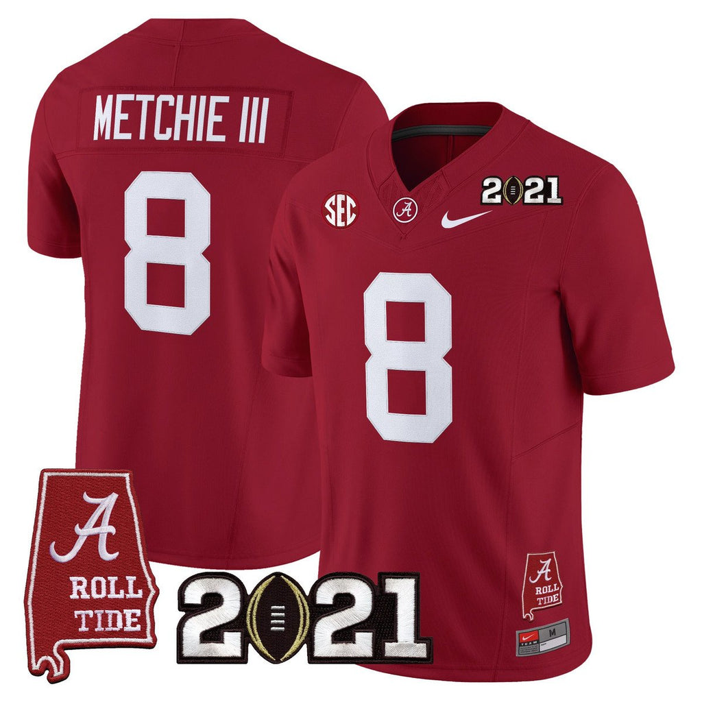 John Metchie III Jersey #8 Alabama 2021 CFP Championship Alabama Map Crimson