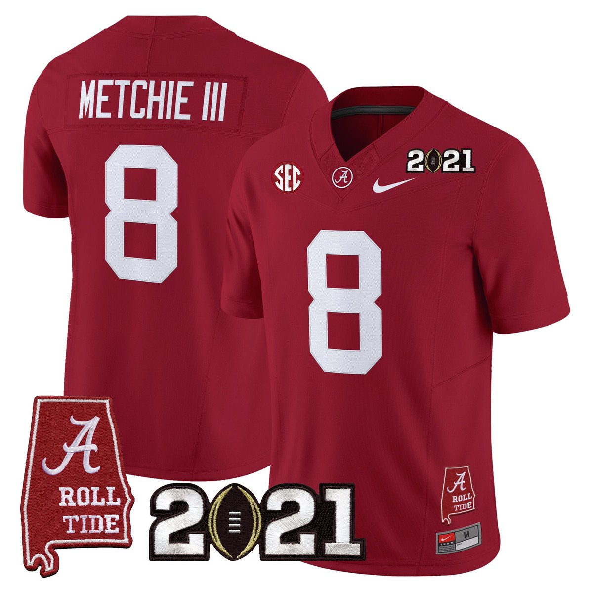 John Metchie III Jersey #8 Alabama 2021 CFP Championship Alabama Map Crimson