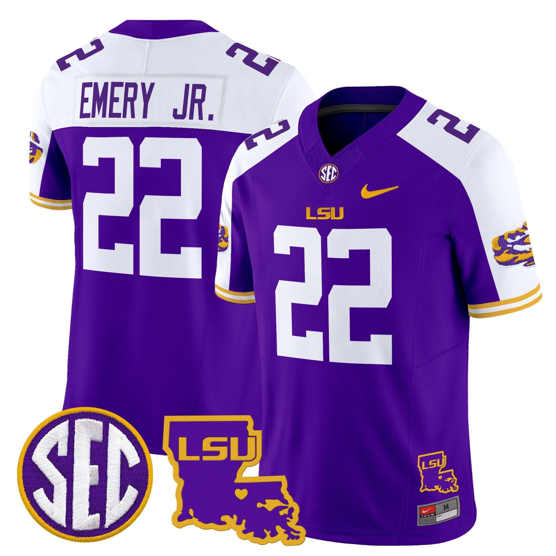 John Emery Jr Jersey #22 LSU Tigers 2025 Louisiana Patch Stitched Purple Alter