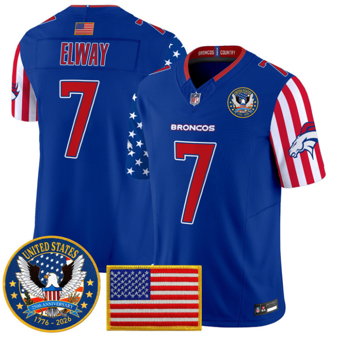 John Elway Jersey #7 Broncos America 250 Edition Vapor Stitched