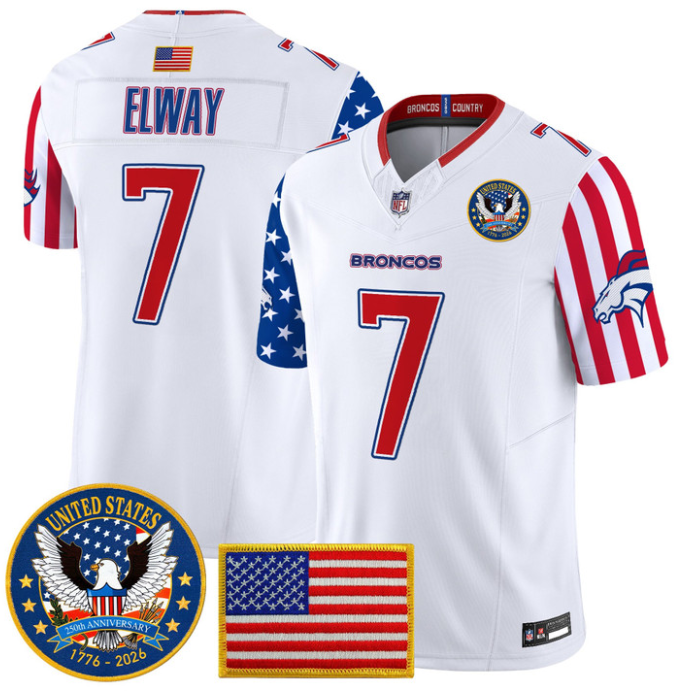 John Elway Jersey #7 Broncos America 250 Edition Vapor Stitched