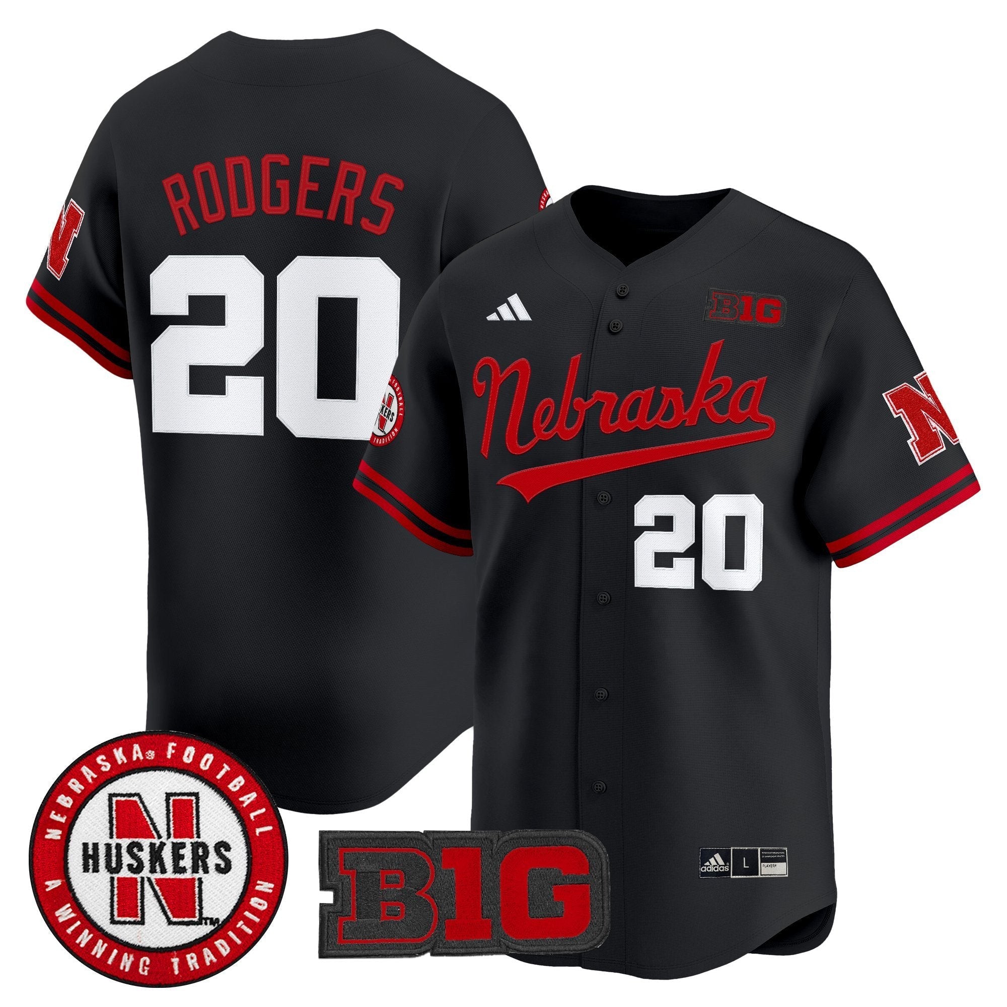 Johnny Rodgers Jersey #20 Nebraska Cornhuskers 2025 Vapor Baseball Black