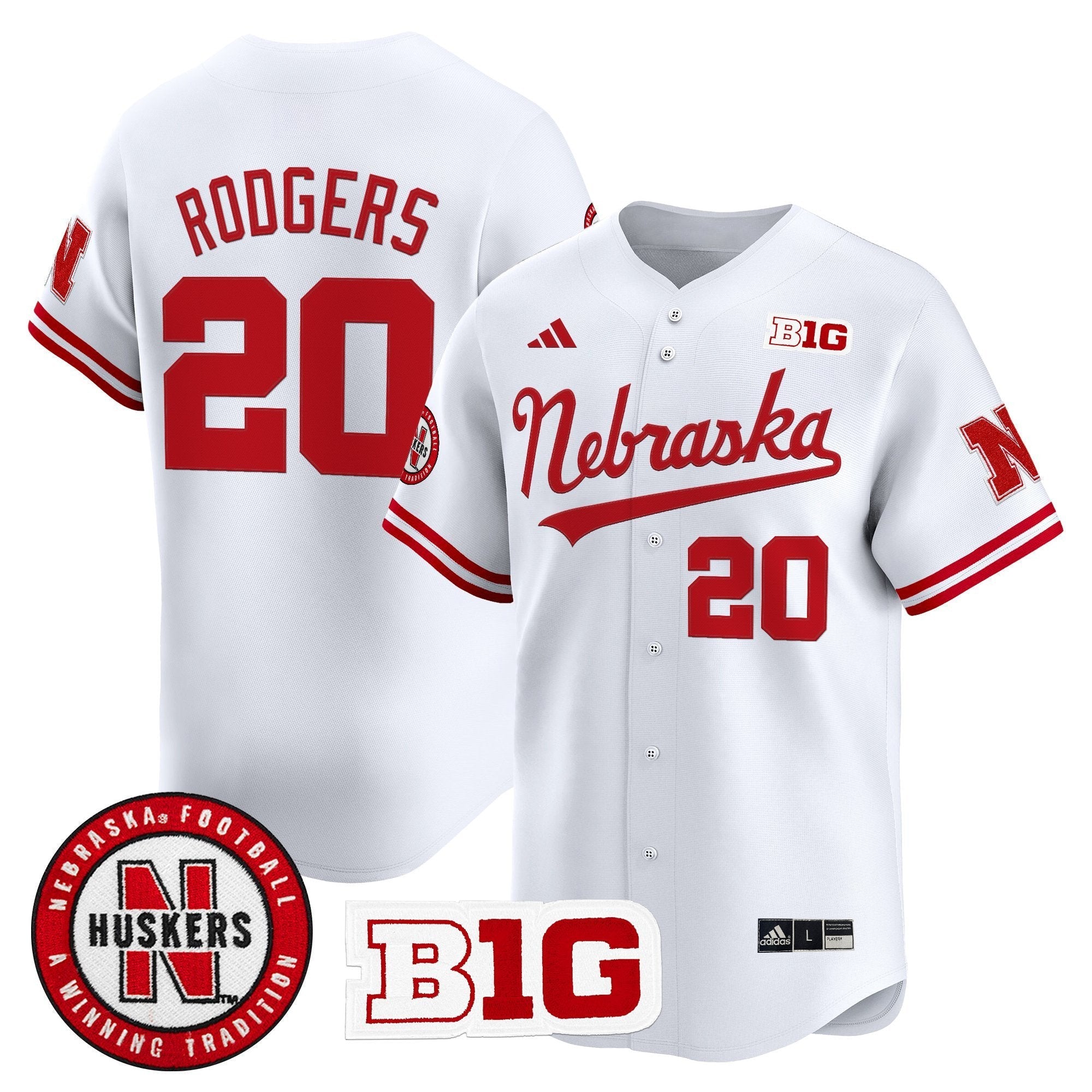 Johnny Rodgers Jersey #20 Nebraska Cornhuskers 2025 Vapor Baseball White