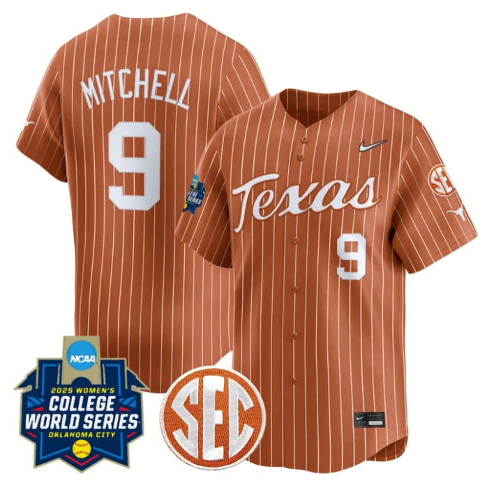 Joley Mitchell Jersey #9 Texas Longhorns 2025 World Series Stitched Orange Pinstripe