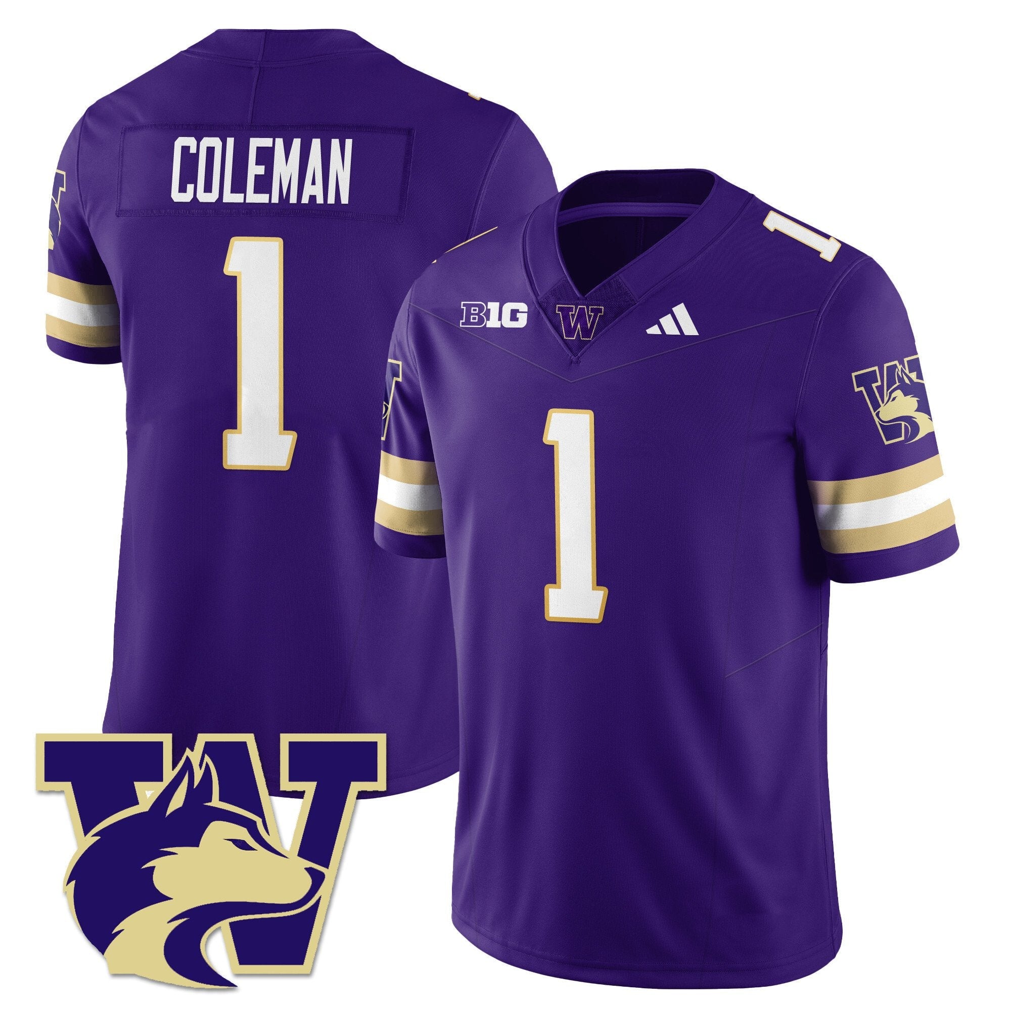 Jonah Coleman Jersey #1 Washington Husky Football 2025 Stitched Purple