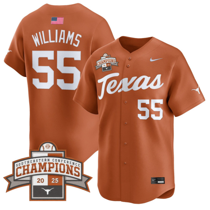 Jonah Williams Jersey #55 Texas Longhorns 2025 Southeastern Champions Vapor Stitched Texas Orange