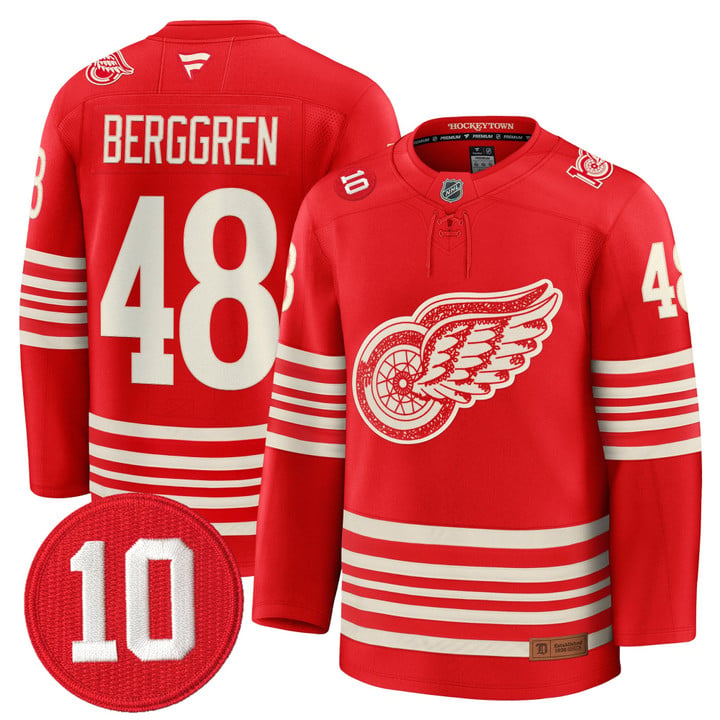 Jonatan Berggren Jersey #48 Detroit Red Wings #10 Alex Delvecchio Honoring Stitched