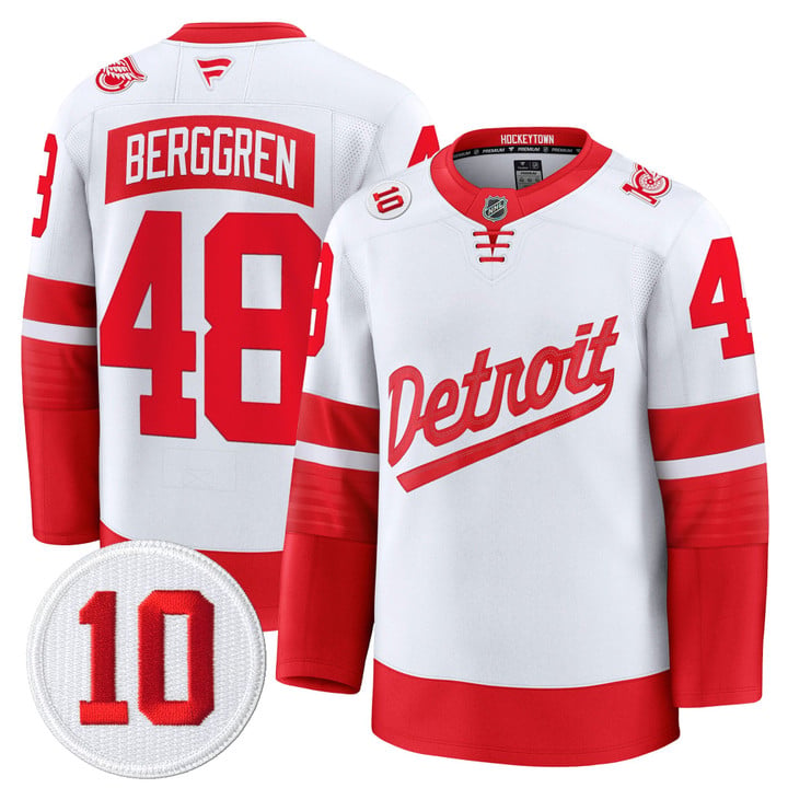 Jonatan Berggren Jersey #48 Detroit Red Wings #10 Alex Delvecchio Honoring Stitched