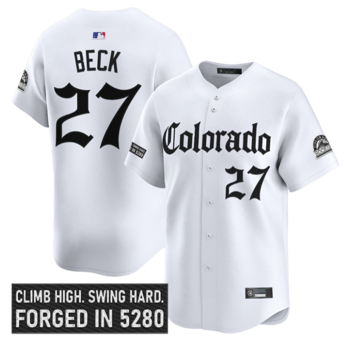 Jordan Beck Jersey #27 Colorado Rockies Gothic Mile High Shadows Edition White
