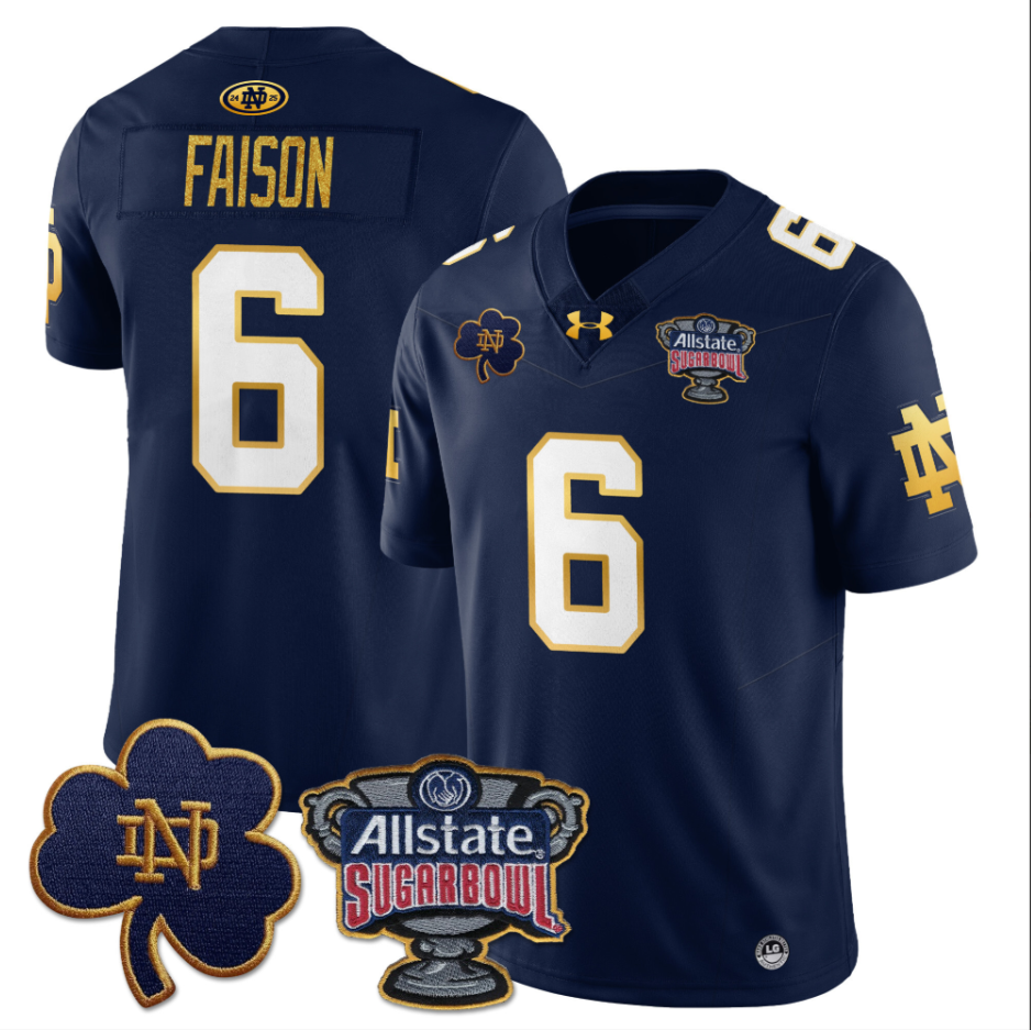 Jordan Faison Jersey #6 Notre Dame Fighting Irish Allstate Sugar Bowl Navy